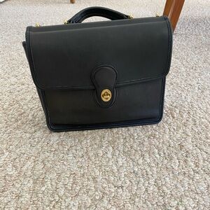 Coach Vintage Willis Crossbody Handbag, Black Leather with Gold Accents